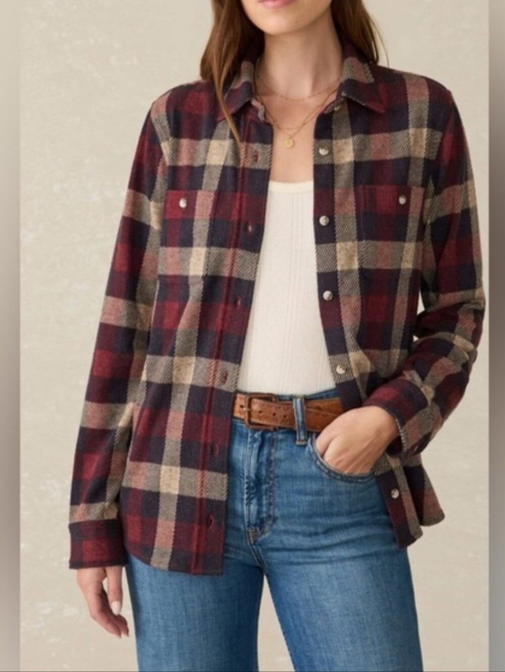 Faherty Legend Sweater Shirt Burchfield Plaid Woman’s XL